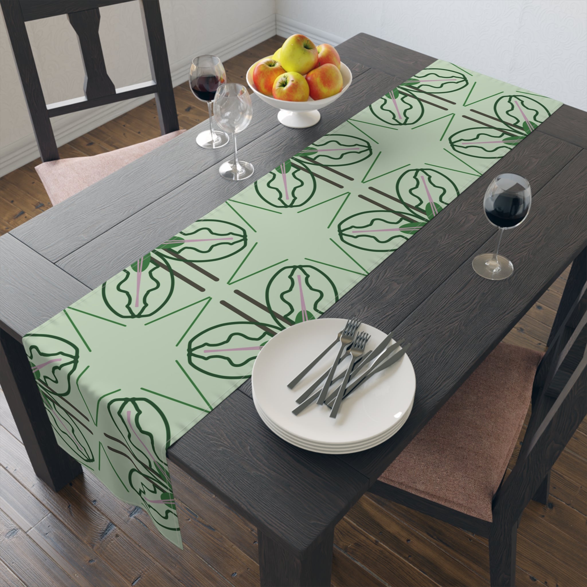 Green Geometric Floral Table Runner