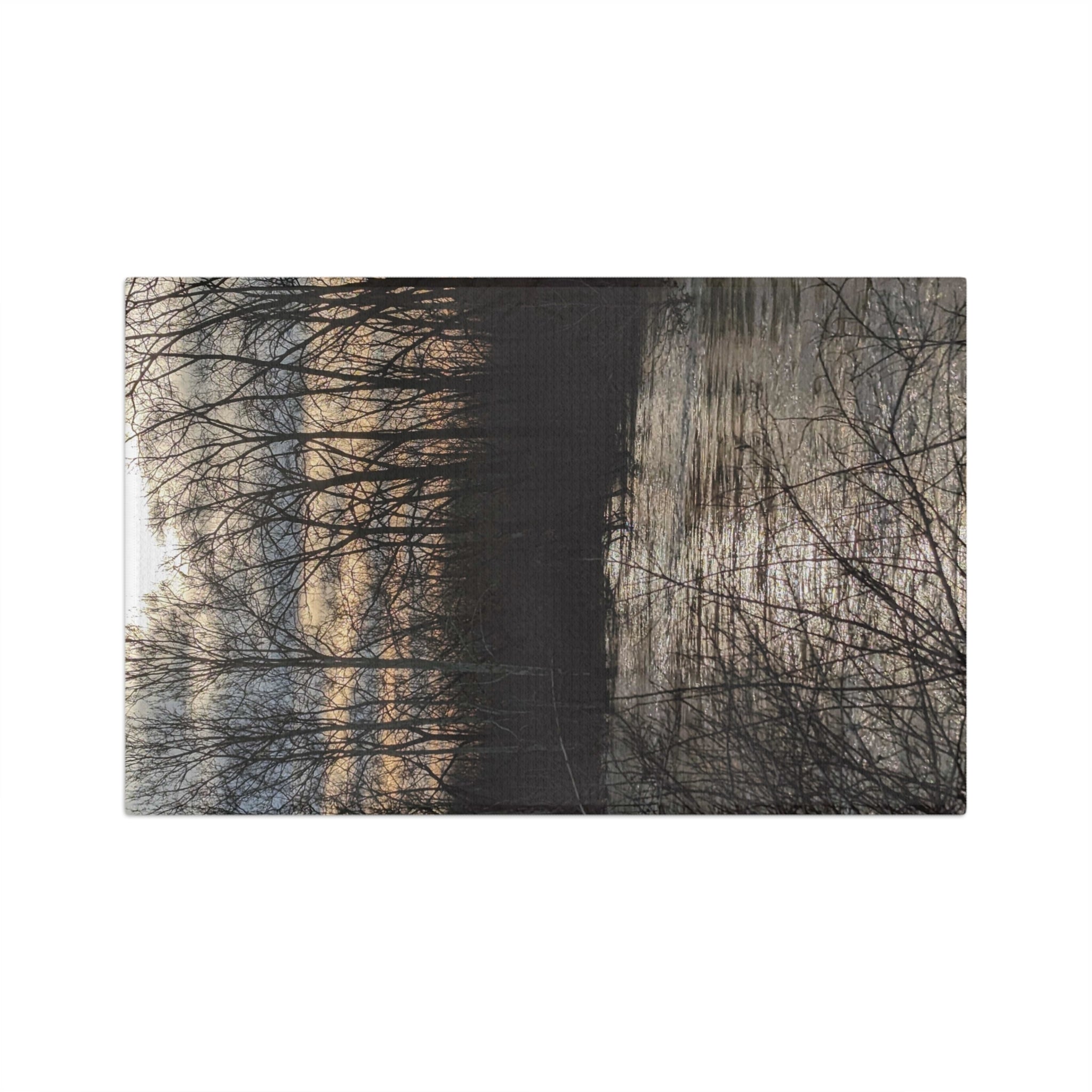 River Sunset Microfiber Tea Towel — Scenic Woodland Reflection Kitchen Towel