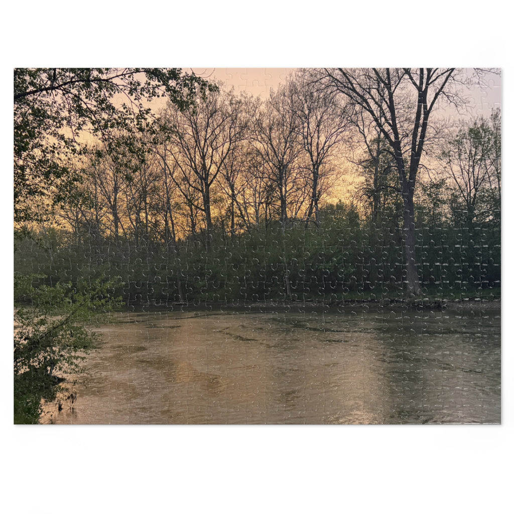 Sunset River Landscape Jigsaw Puzzle with Tin