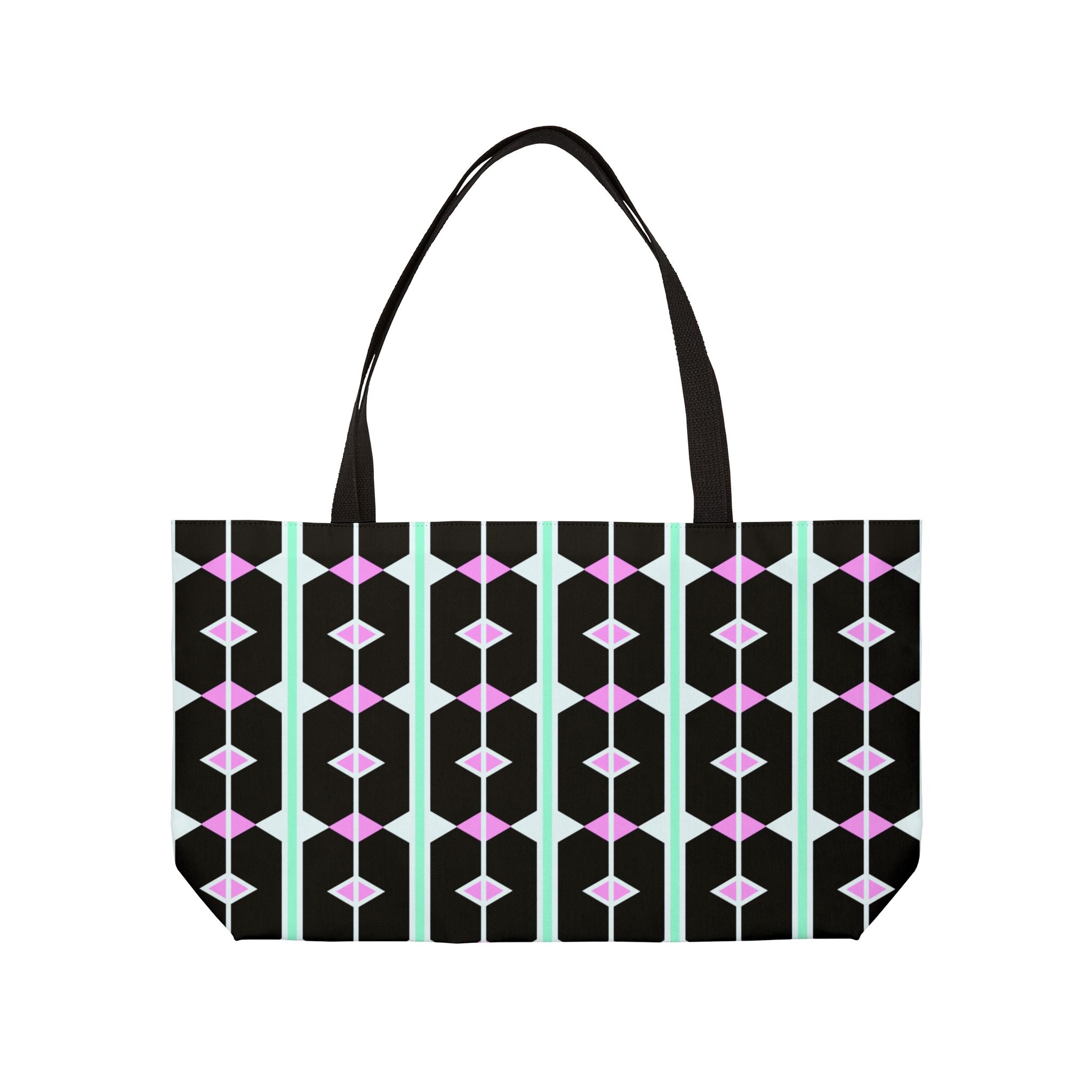 Weekender Tote Bag — Retro Geometric Black & Pastel Diamond Pattern