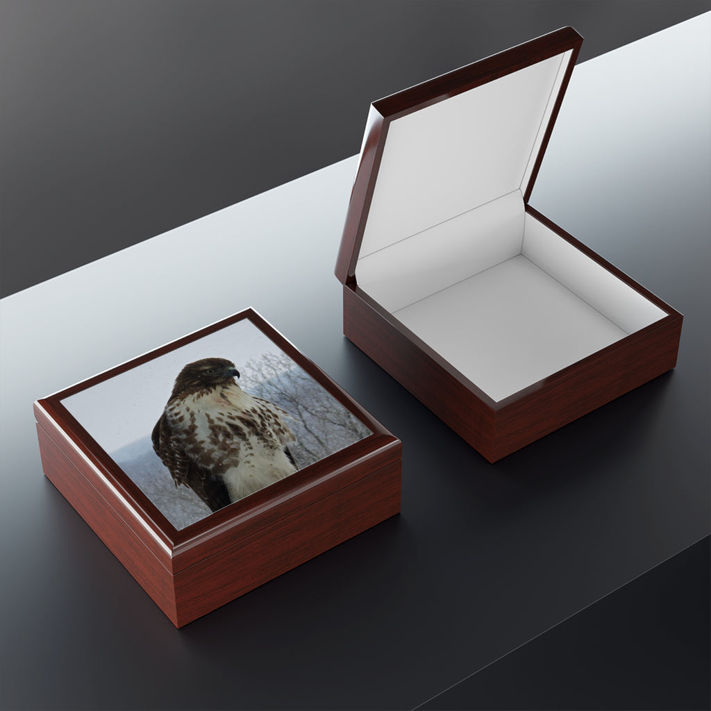 Hawk Photo Jewelry Box – Decorative Keepsake Box with Bird of Prey Image