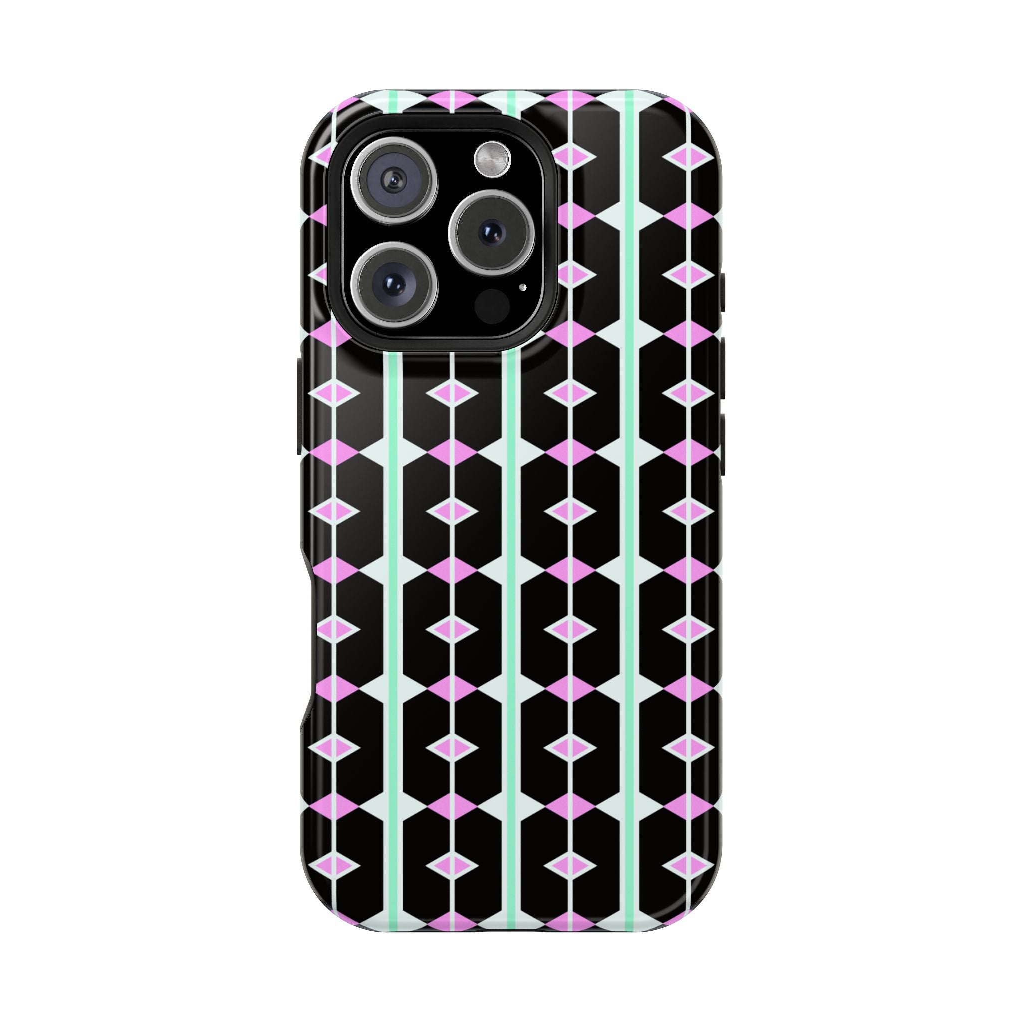 Geom Stripe Magnetic Phone Case — Black with Mint & Lavender Pattern