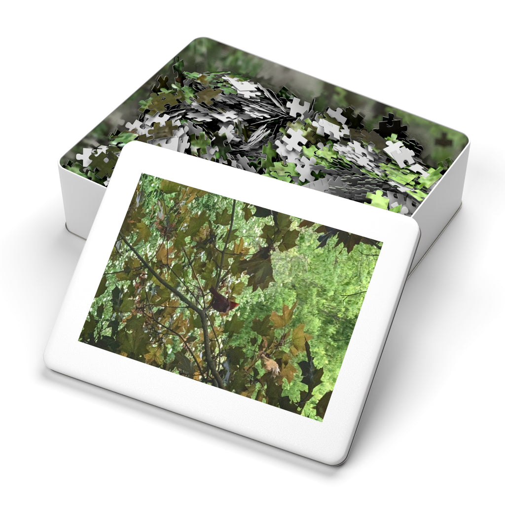 Leaf Canopy Hiding Bird Jigsaw Puzzle — Nature Puzzle with Tin