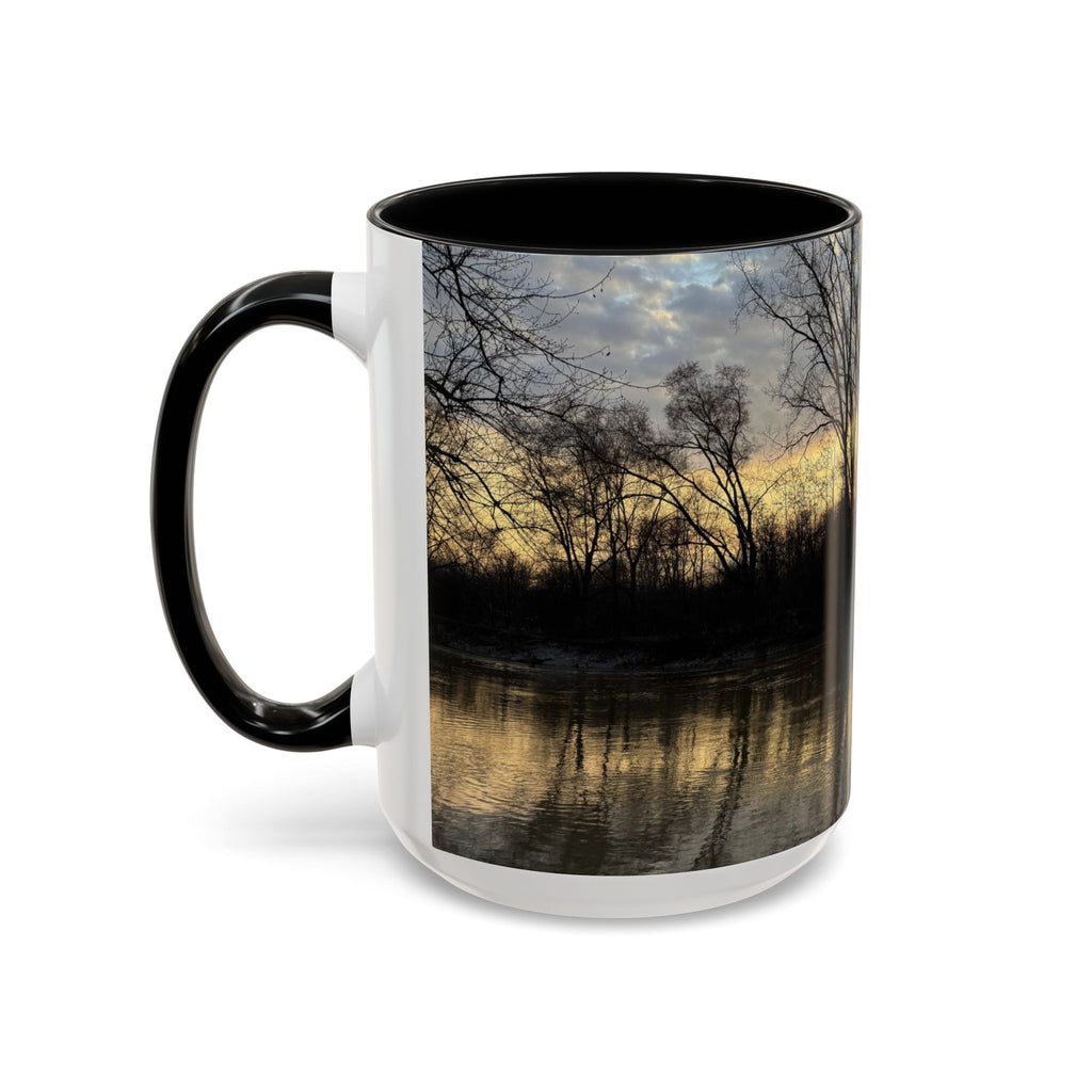 Sunset Reflection Coffee Mug — Forest Silhouette Accent Mug