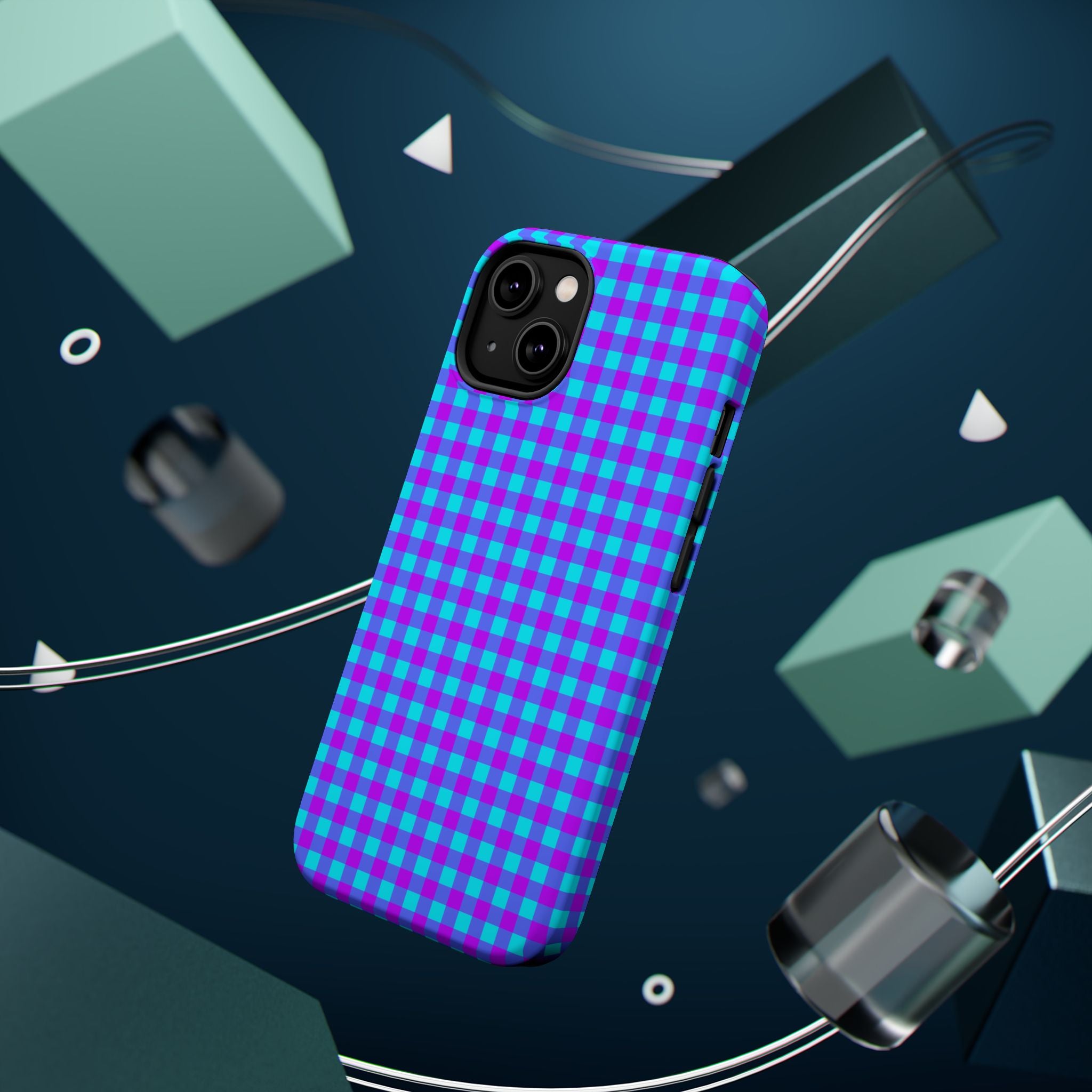 Phone Case — Blue & Purple Gingham Magnetic Impact-Resistant Case