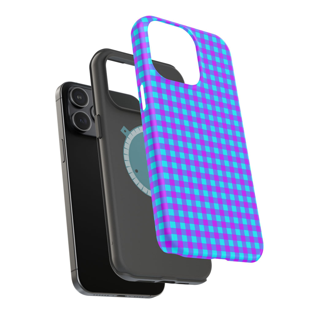 Phone Case — Blue & Purple Gingham Magnetic Impact-Resistant Case