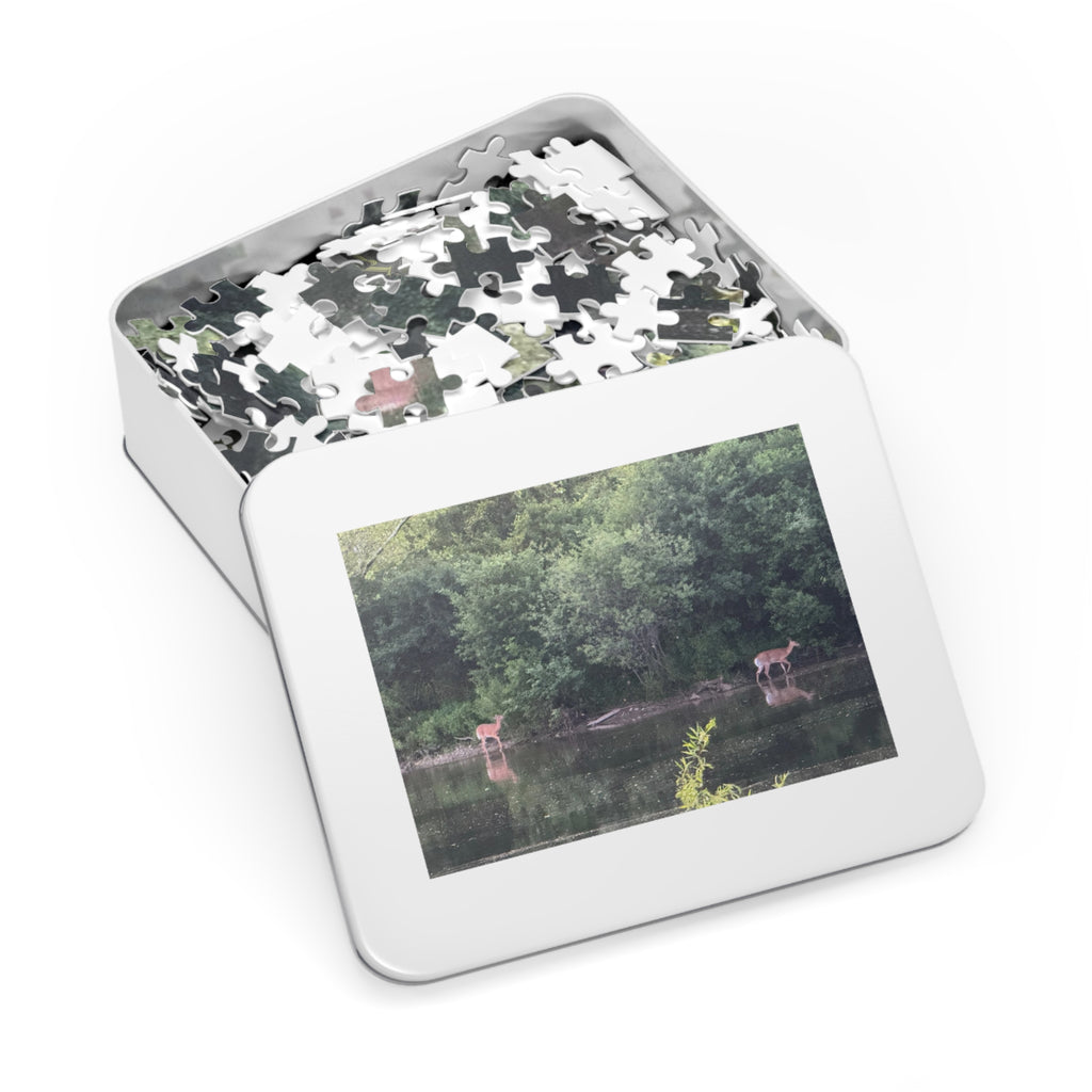 Deer by the River Jigsaw Puzzle with Tin — Scenic Nature Puzzle