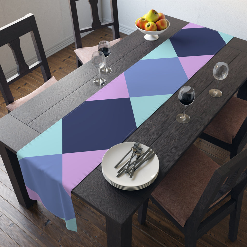 Pastel Geometric Table Runner — Blue Lavender Diamond Pattern