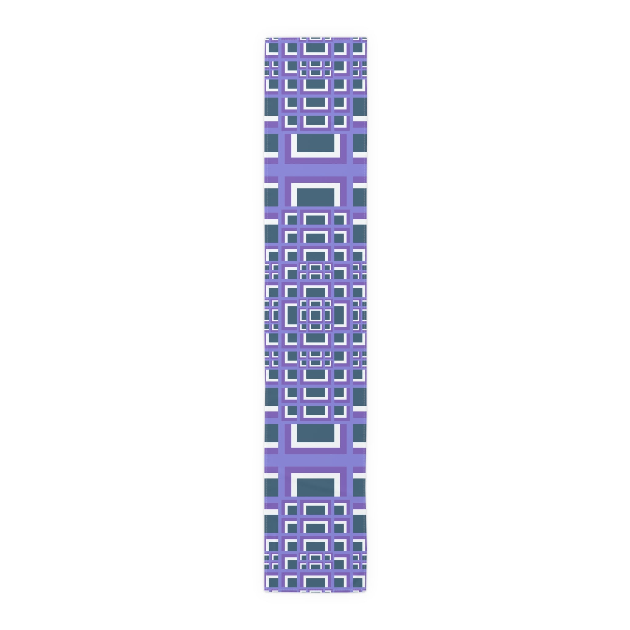 Geometric Purple Square Table Runner — Modern Retro Pattern Cotton-Poly Blend