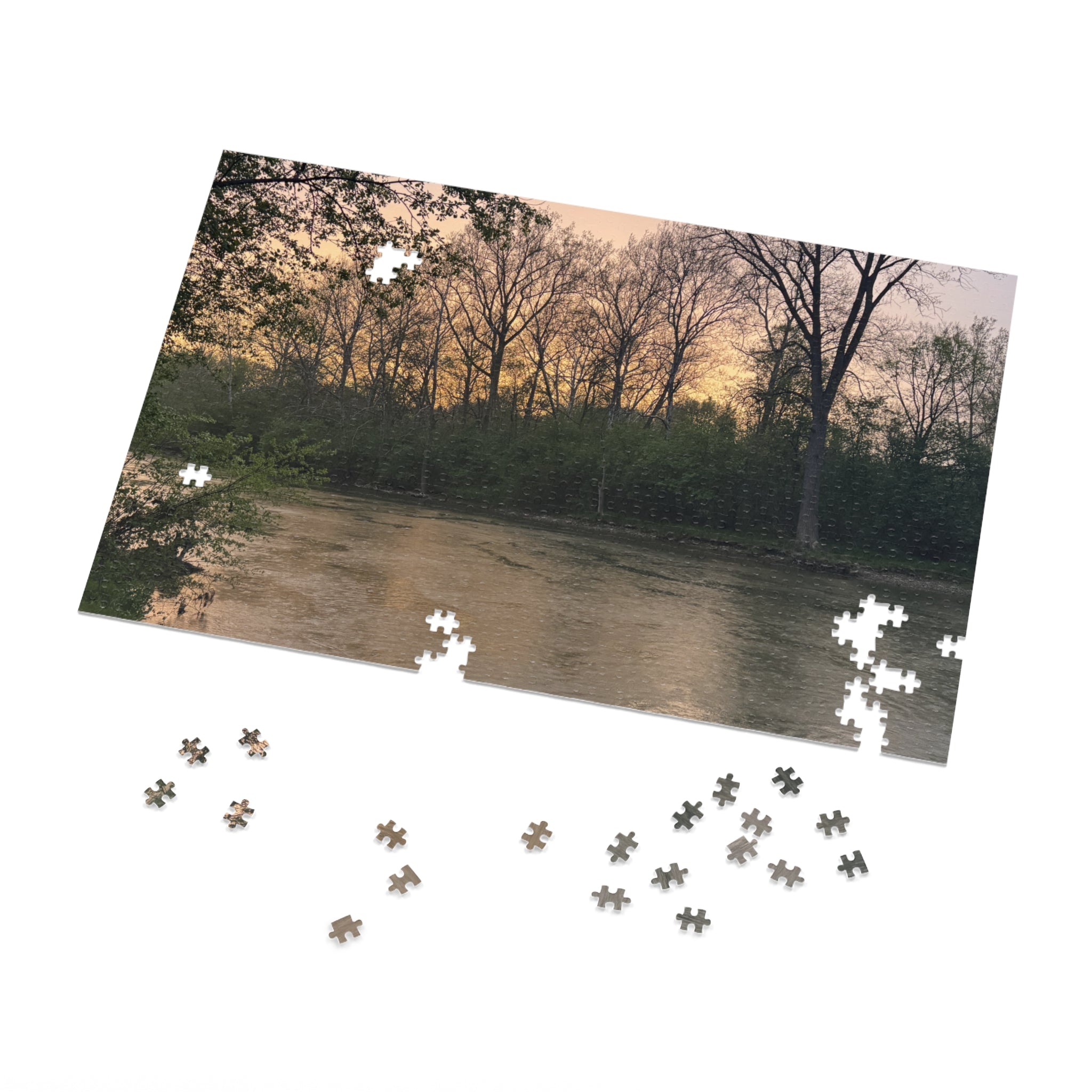 Sunset River Landscape Jigsaw Puzzle with Tin