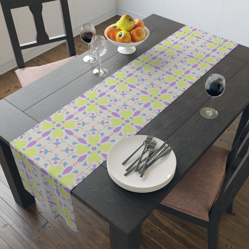 Pastel Floral Tile Table Runner — Spring Garden Dining Decor