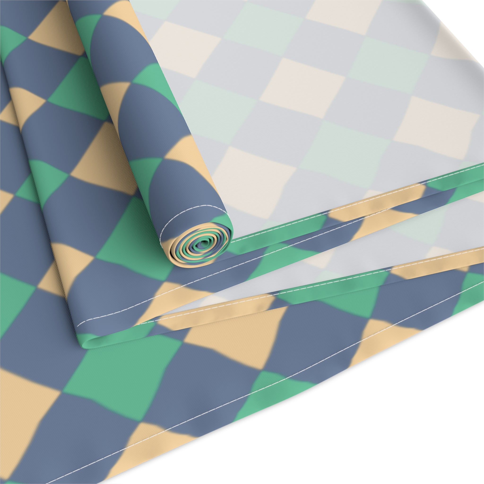 Diamond Check Table Runner — Retro Teal & Mustard Geometric Dining Decor