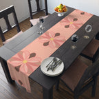 Pink Floral Table Runner — Retro Flower Pattern Cotton-Poly Table Runner
