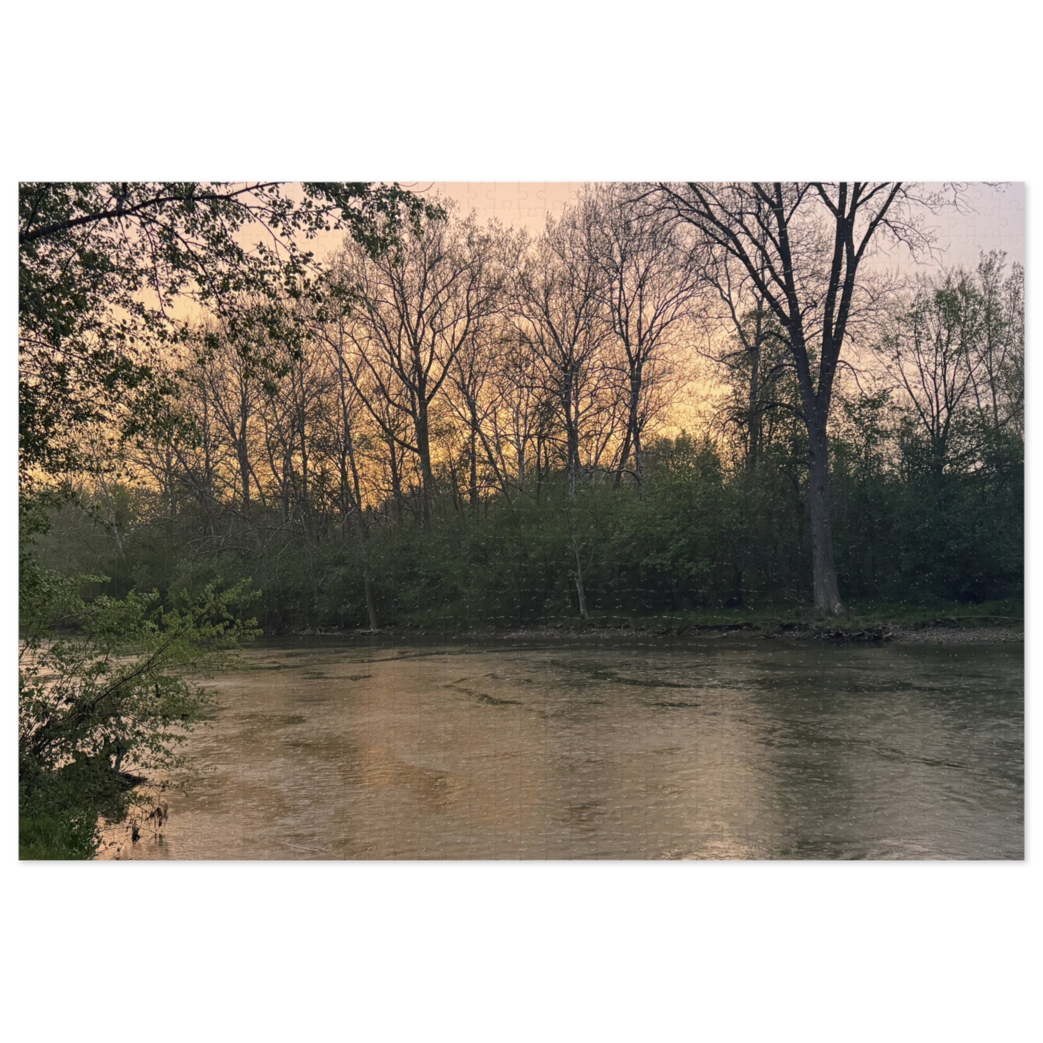 Sunset River Landscape Jigsaw Puzzle with Tin