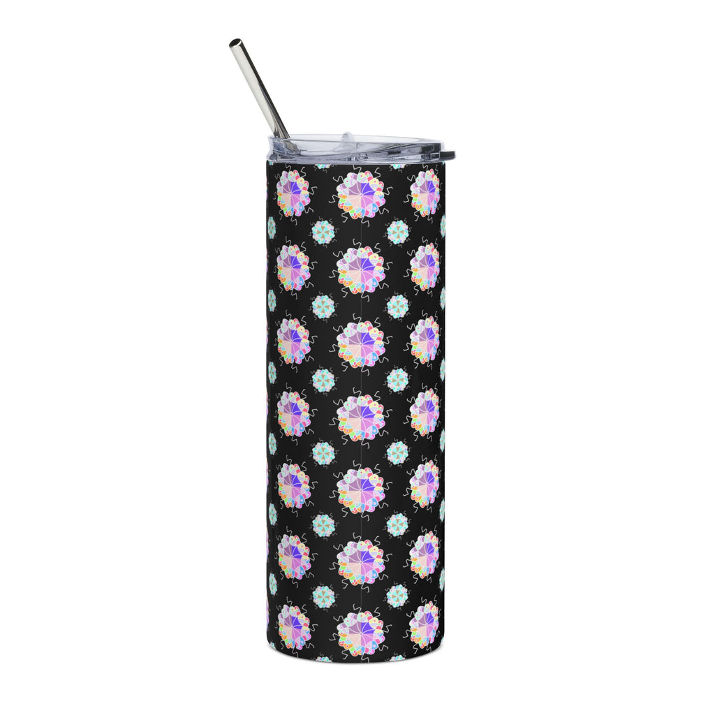 20oz Stainless Steel Tumbler — Iridescent Floral Dot Pattern on Black
