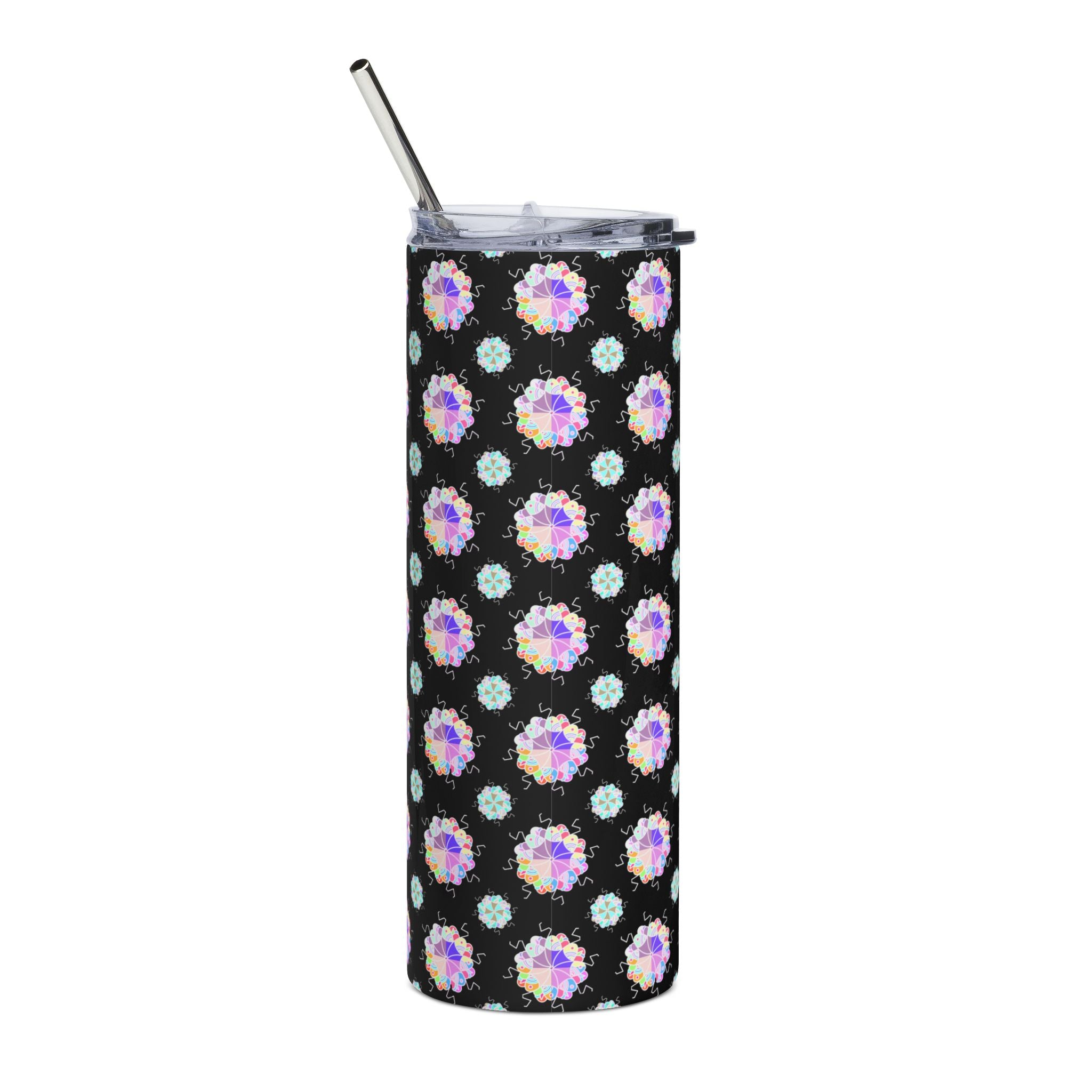 20oz Stainless Steel Tumbler — Iridescent Floral Dot Pattern on Black