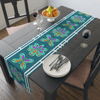 Floral Mosaic Table Runner — Teal Boho Dining Decor