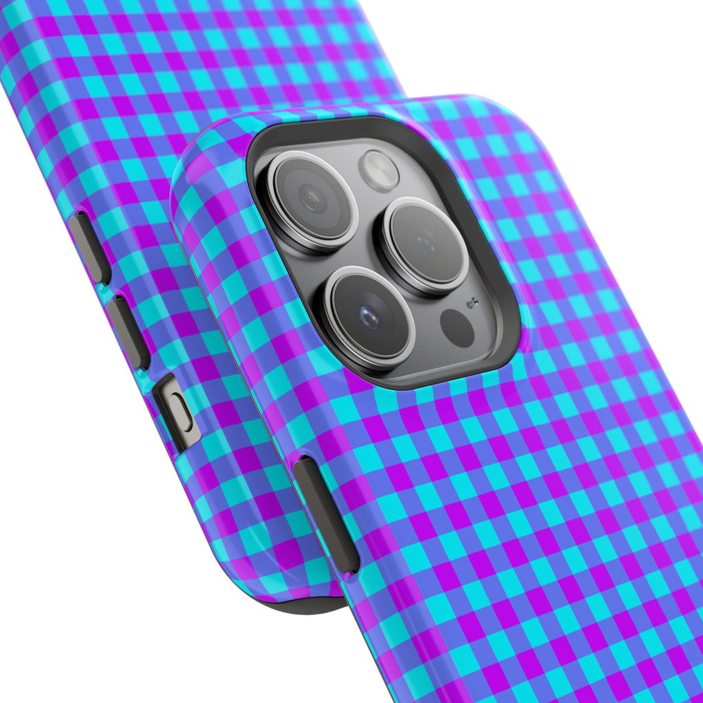Phone Case — Blue & Purple Gingham Magnetic Impact-Resistant Case