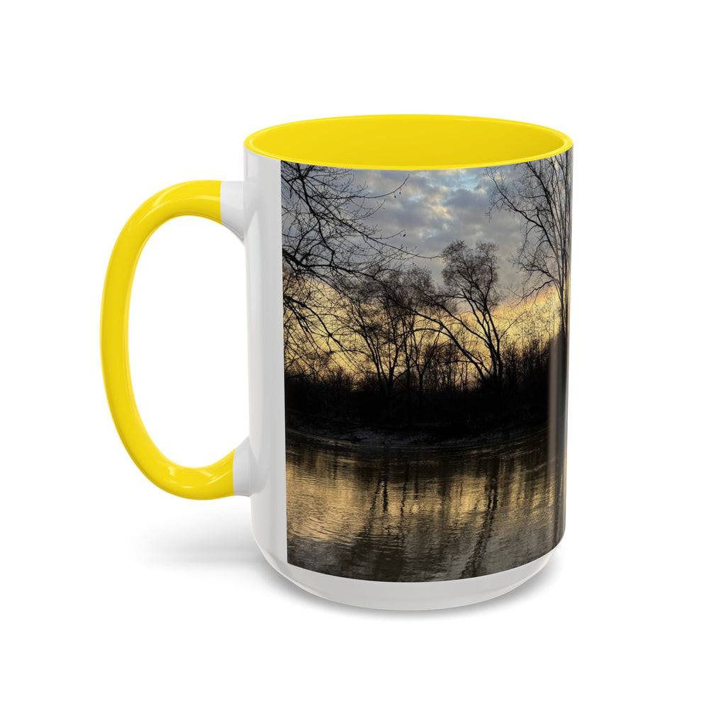 Sunset Reflection Coffee Mug — Forest Silhouette Accent Mug