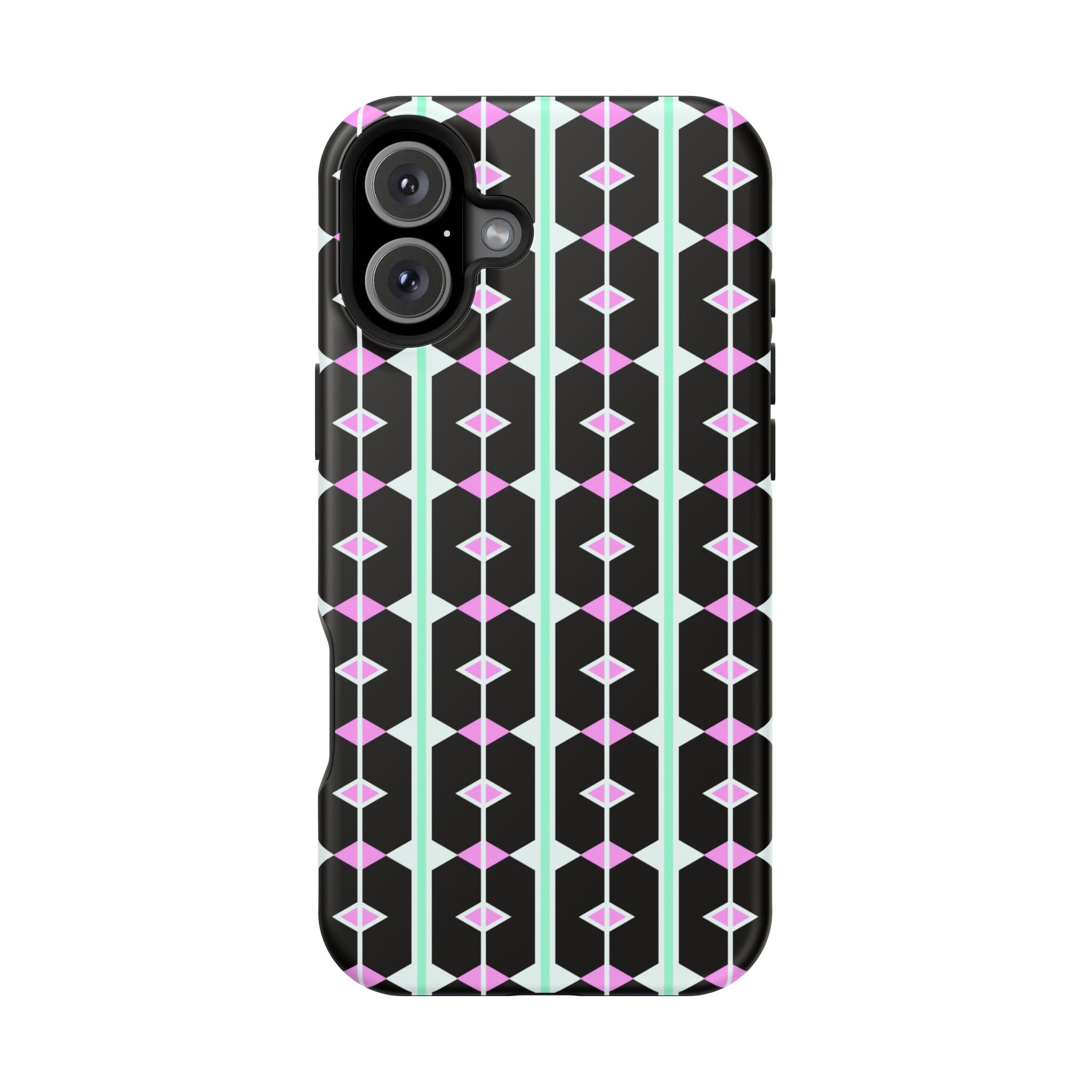 Geom Stripe Magnetic Phone Case — Black with Mint & Lavender Pattern