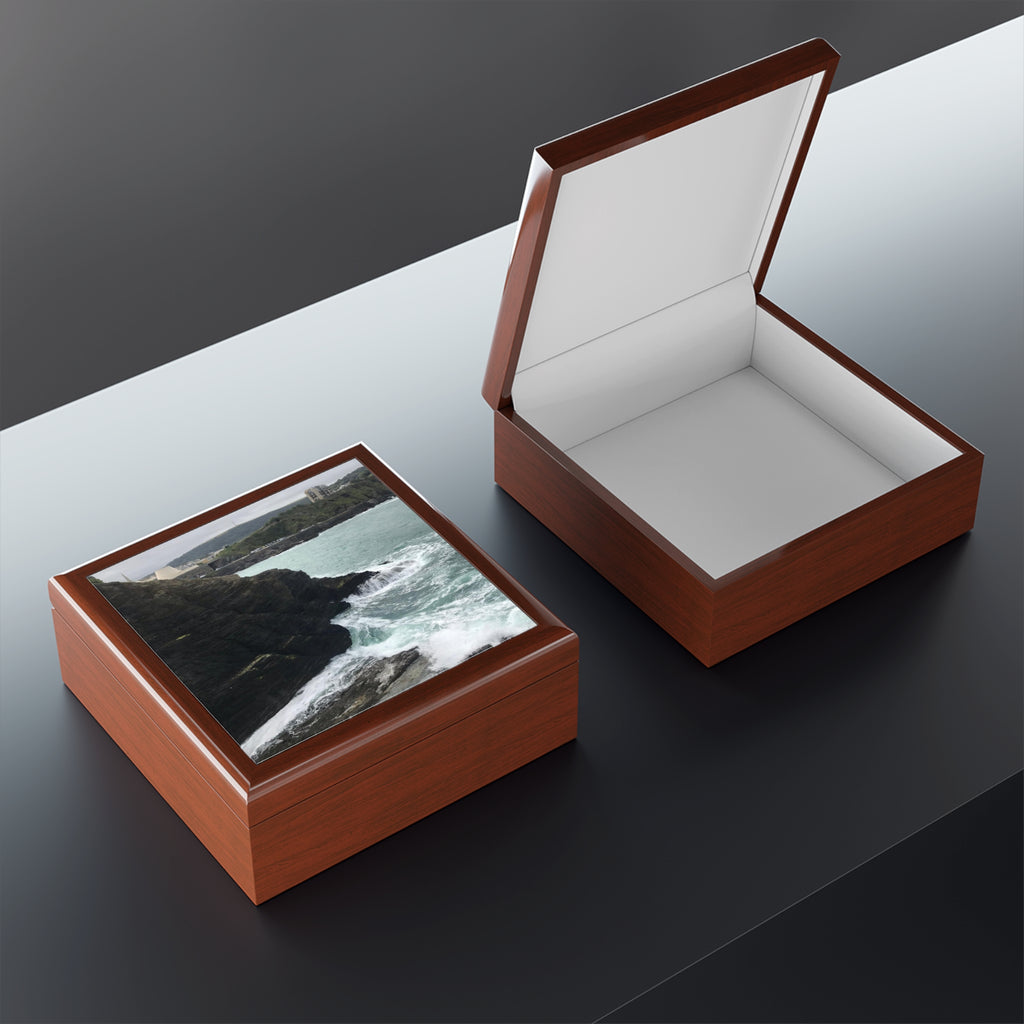 Coastal Cliffs in the UK Jewelry Box — Photo Keepsake Box with Ocean Wave Design