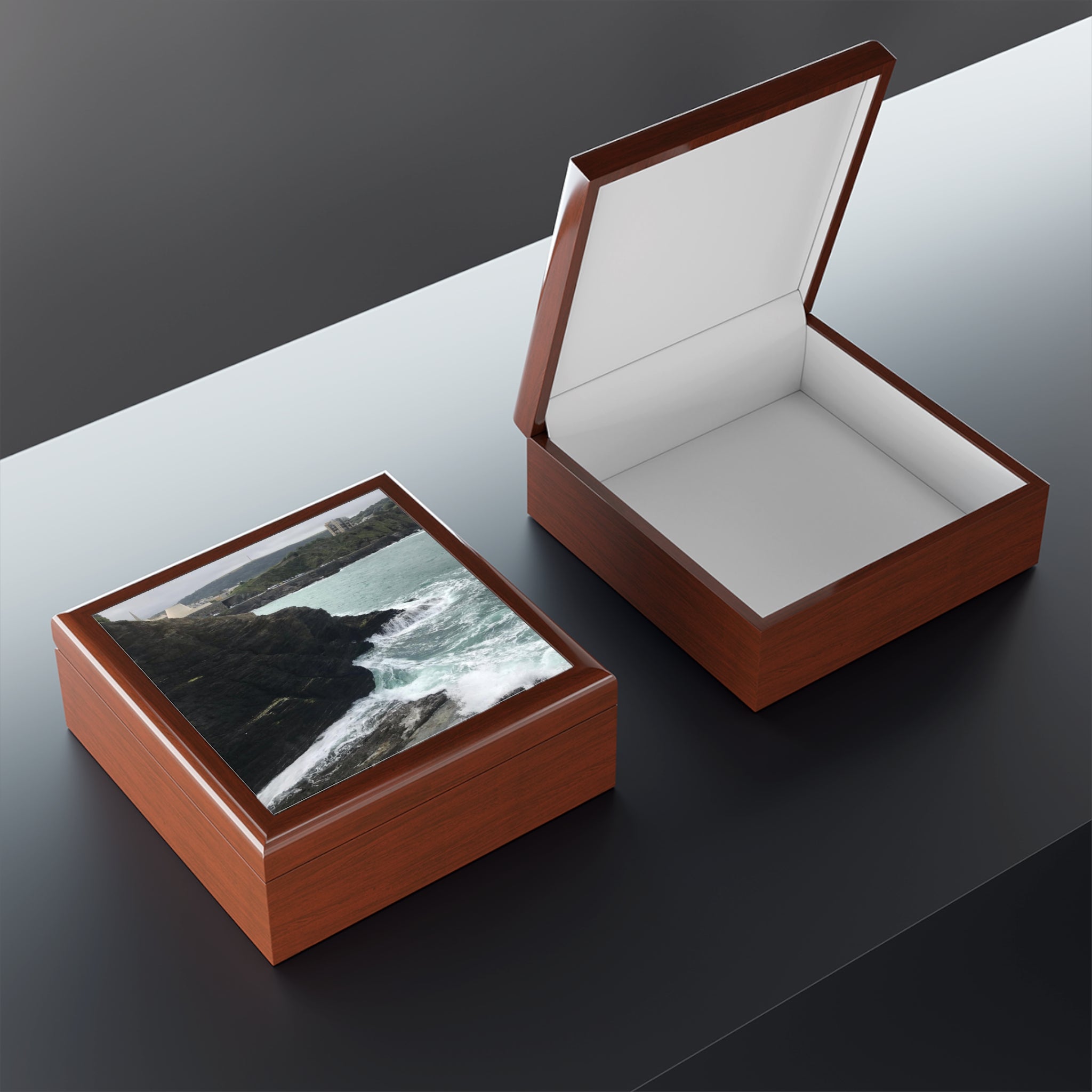 Coastal Cliffs in the UK Jewelry Box — Photo Keepsake Box with Ocean Wave Design