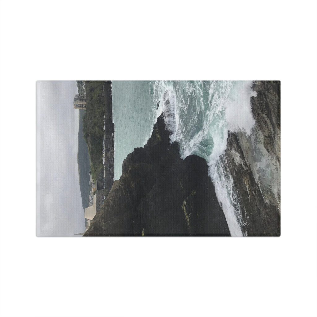 Coastal Waves Microfiber Tea Towel — Stormy Ocean Cliff Photo