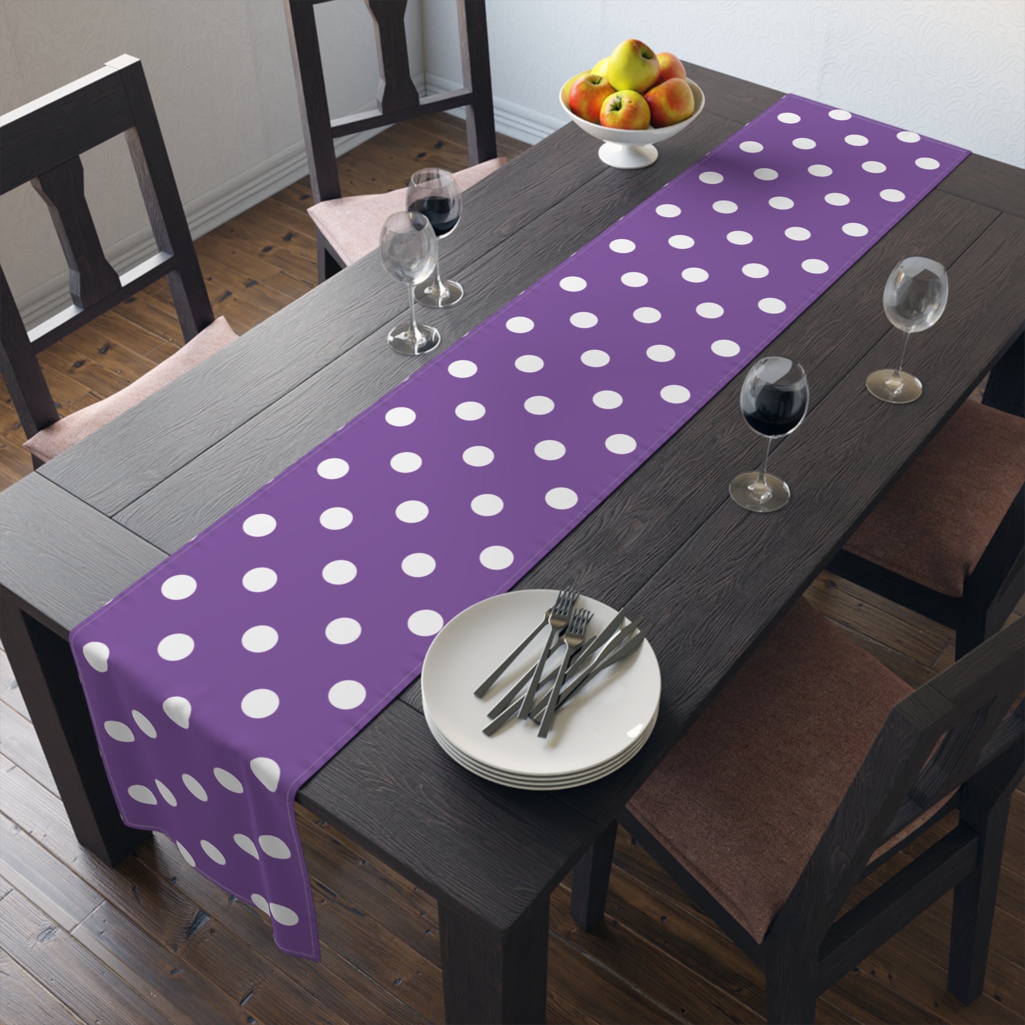 Purple White Polka Dot Table Runner — Cotton-Poly Decorative Accent for Dining, Parties & Easter