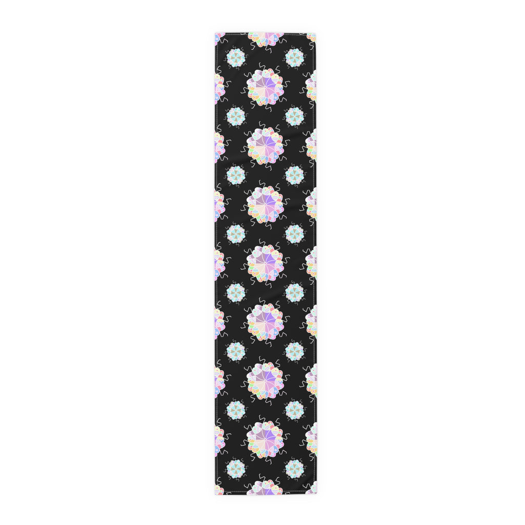 Black Floral Mandala Table Runner – Pastel Mosaic Dinner Party Decor