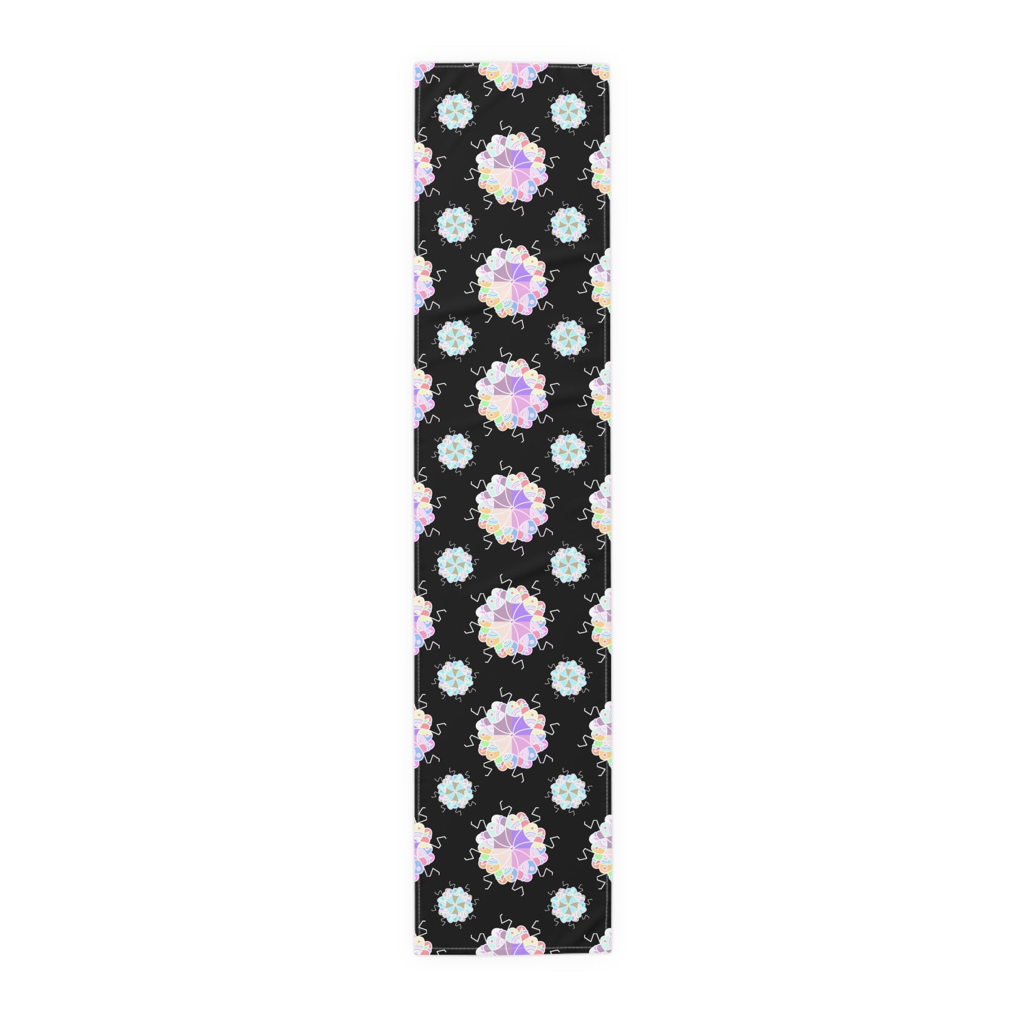 Black Floral Mandala Table Runner – Pastel Mosaic Dinner Party Decor