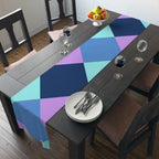 Pastel Geometric Table Runner — Blue Lavender Diamond Pattern