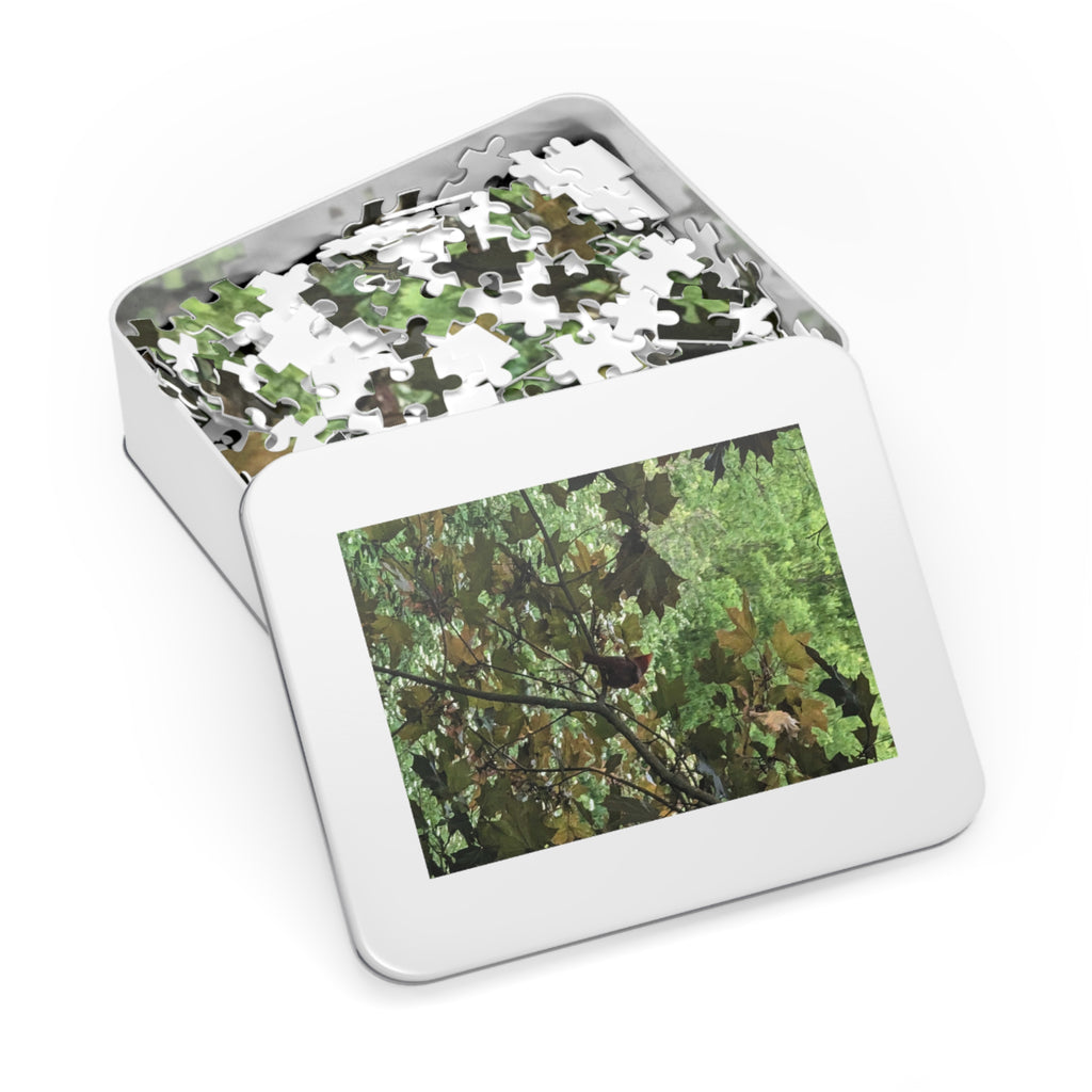 Leaf Canopy Hiding Bird Jigsaw Puzzle — Nature Puzzle with Tin