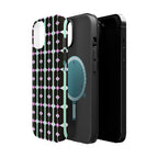 Geom Stripe Magnetic Phone Case — Black with Mint & Lavender Pattern