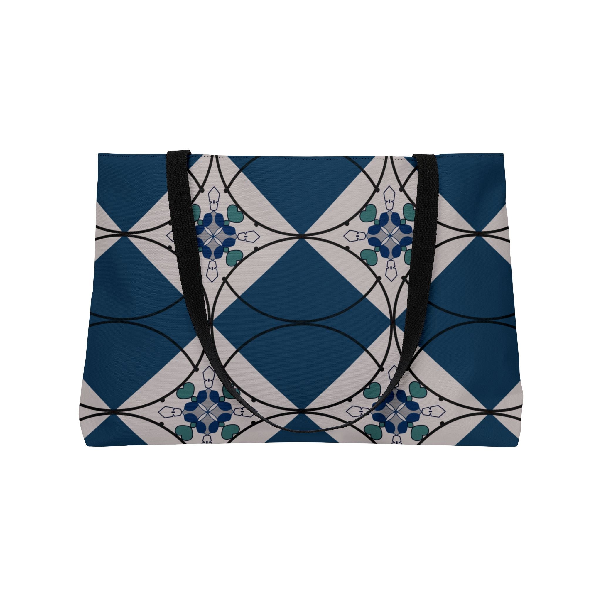 Weekender Tote Bag — Nautical Blue Geometric Pattern Travel Tote
