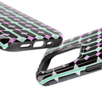 Geom Stripe Magnetic Phone Case — Black with Mint & Lavender Pattern