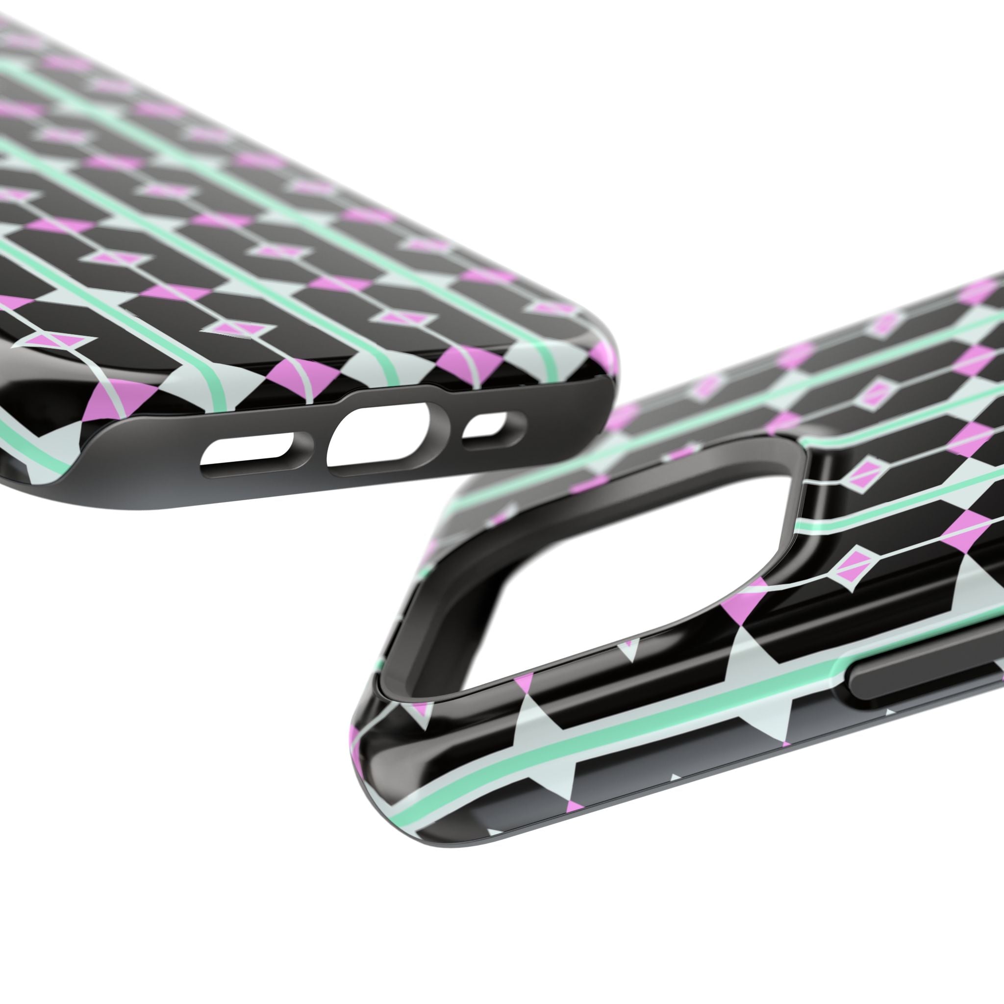 Geom Stripe Magnetic Phone Case — Black with Mint & Lavender Pattern