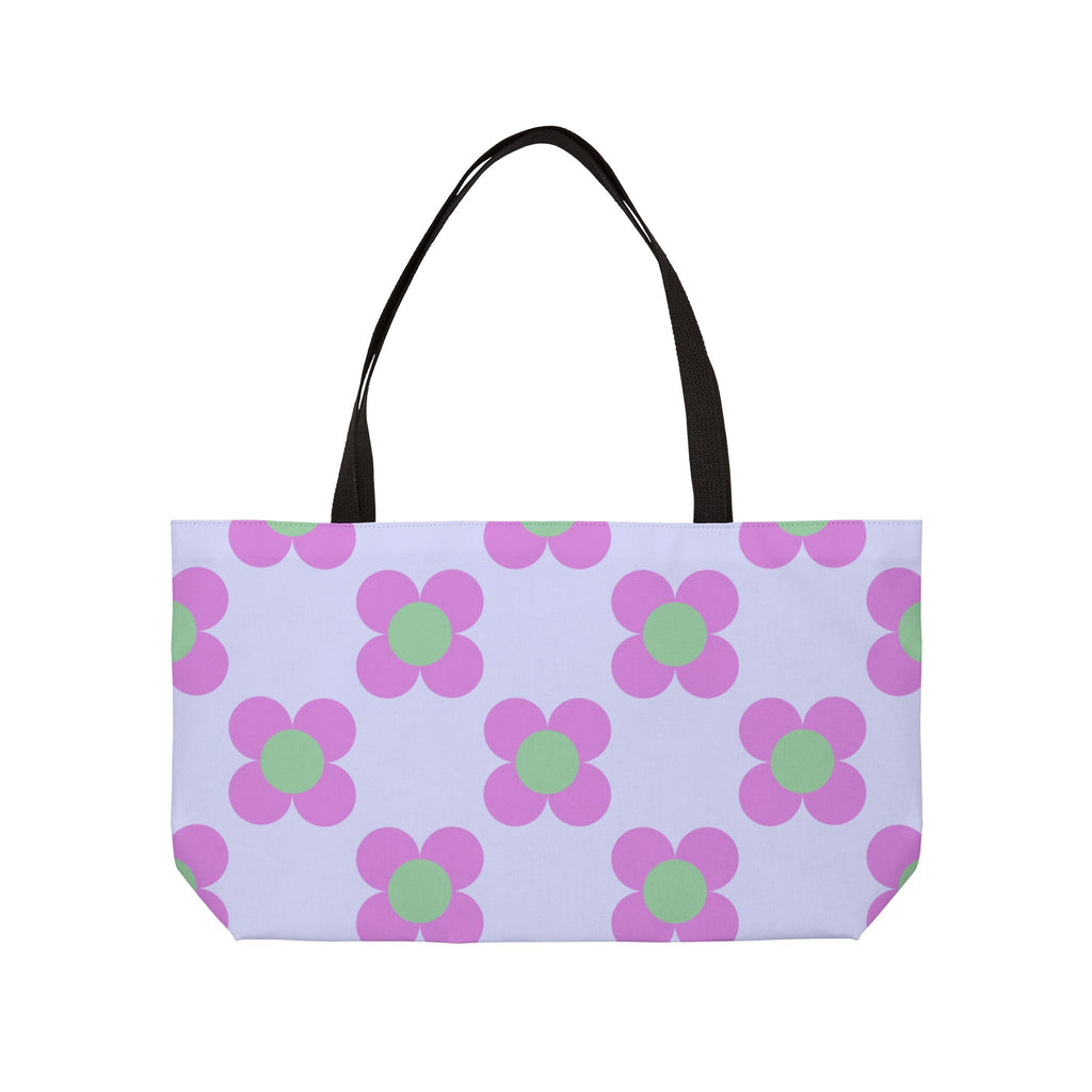 Weekender Tote Bag — Retro Pink & Mint Floral Pattern Large Beach Tote