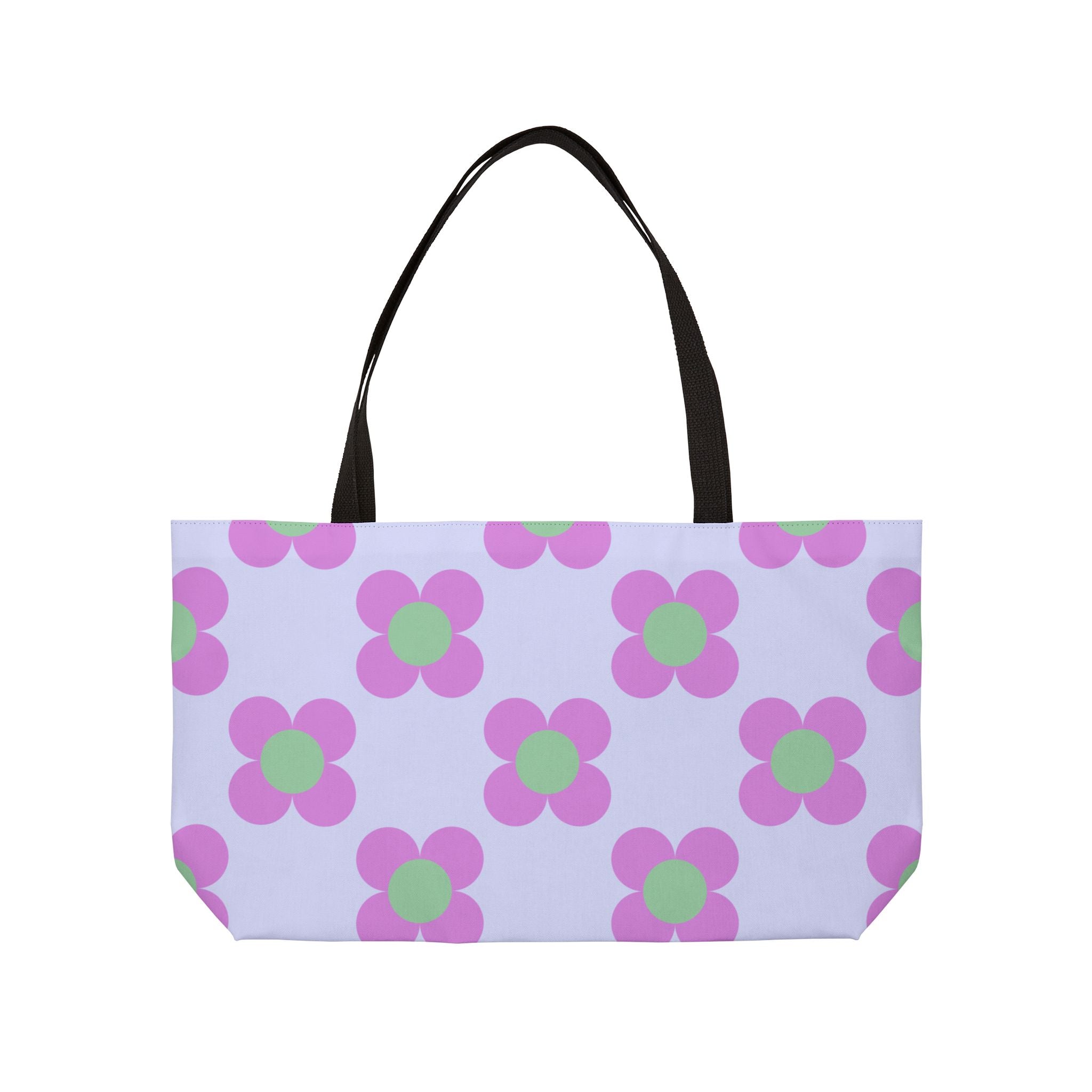 Weekender Tote Bag — Retro Pink & Mint Floral Pattern Large Beach Tote