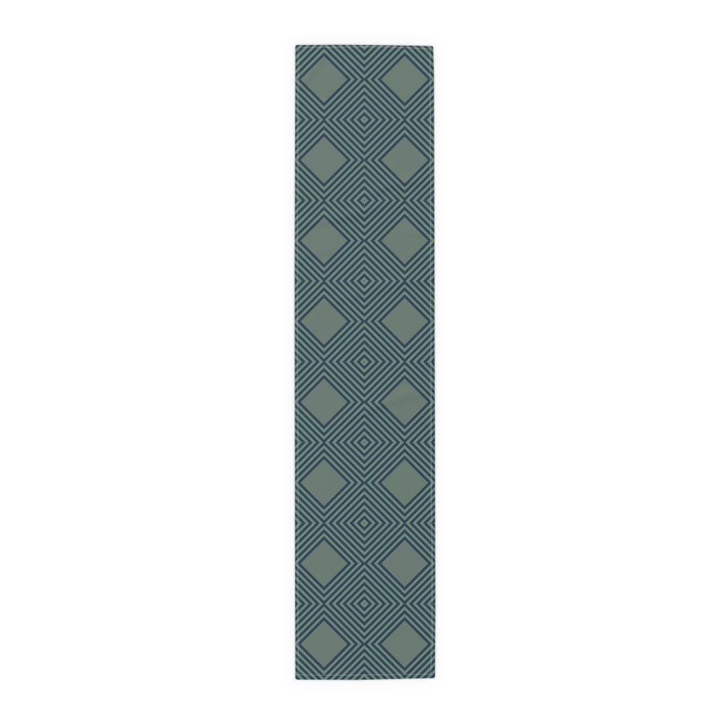 Geometric Diamond Table Runner — Modern Teal Cotton-Poly Accent