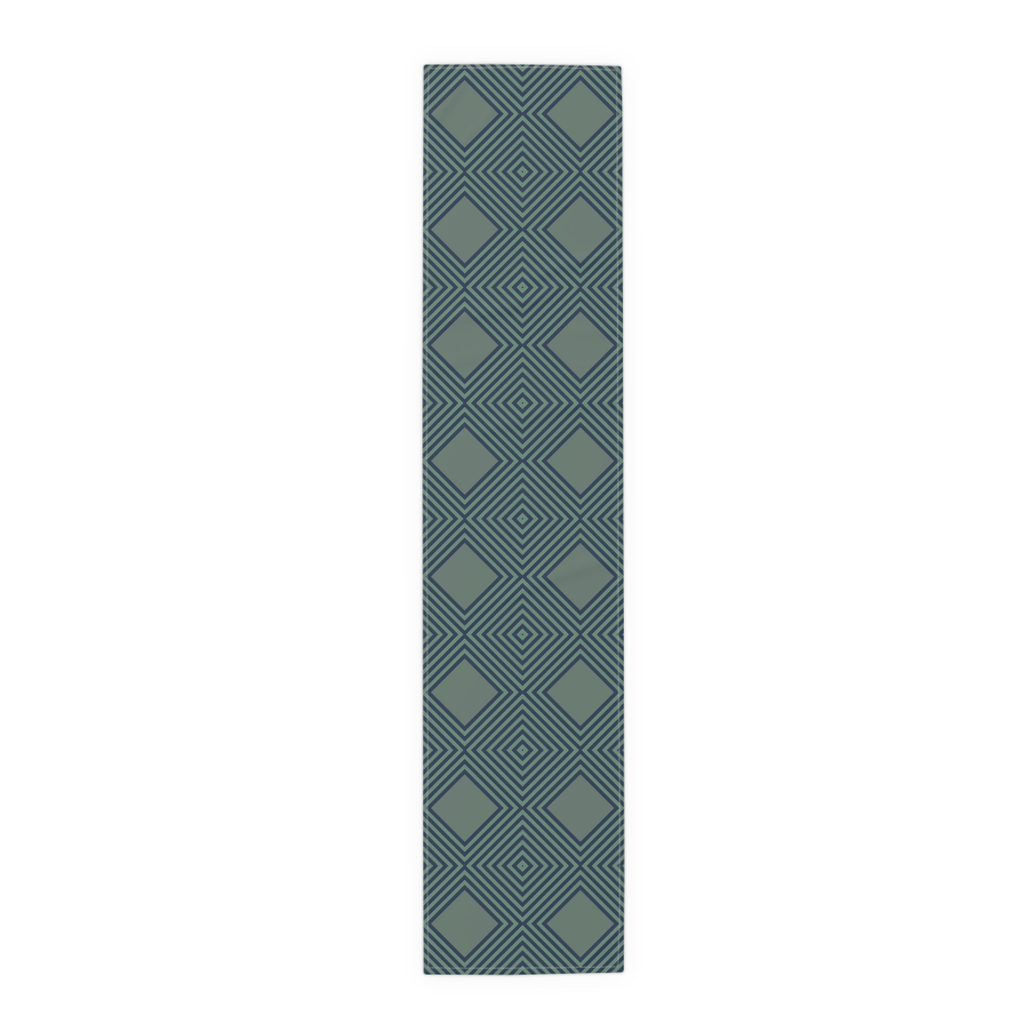 Geometric Diamond Table Runner — Modern Teal Cotton-Poly Accent