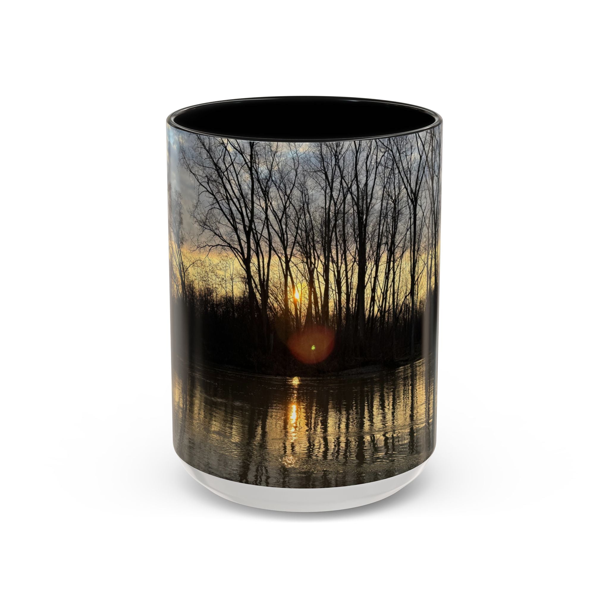 Sunset Reflection Coffee Mug — Forest Silhouette Accent Mug