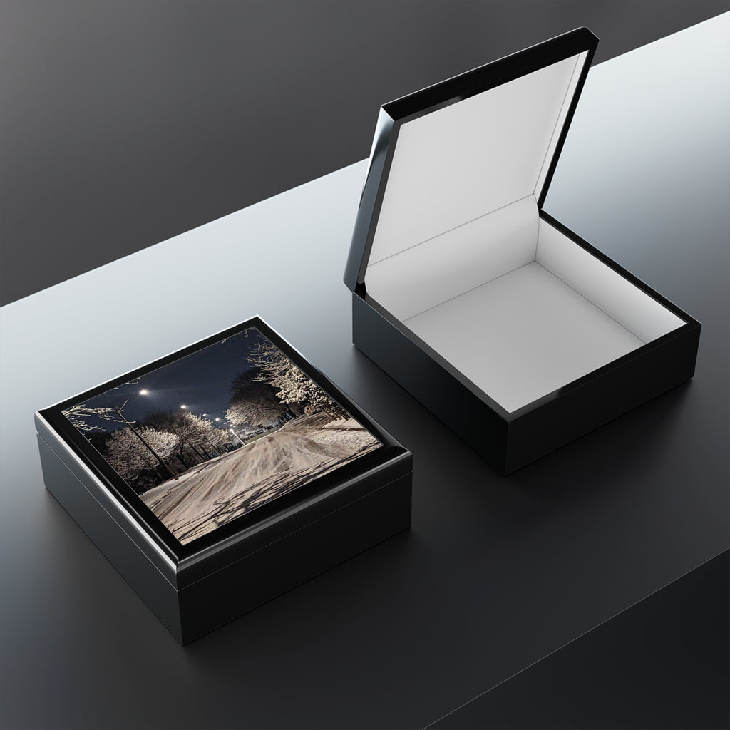 Snowy Night Jewelry Box — Winter Street Scene Keepsake Box
