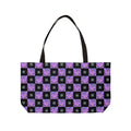 Purple Checkerboard Weekender Tote Bag — Floral Pattern Overnight Bag