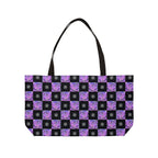 Purple Checkerboard Weekender Tote Bag — Floral Pattern Overnight Bag