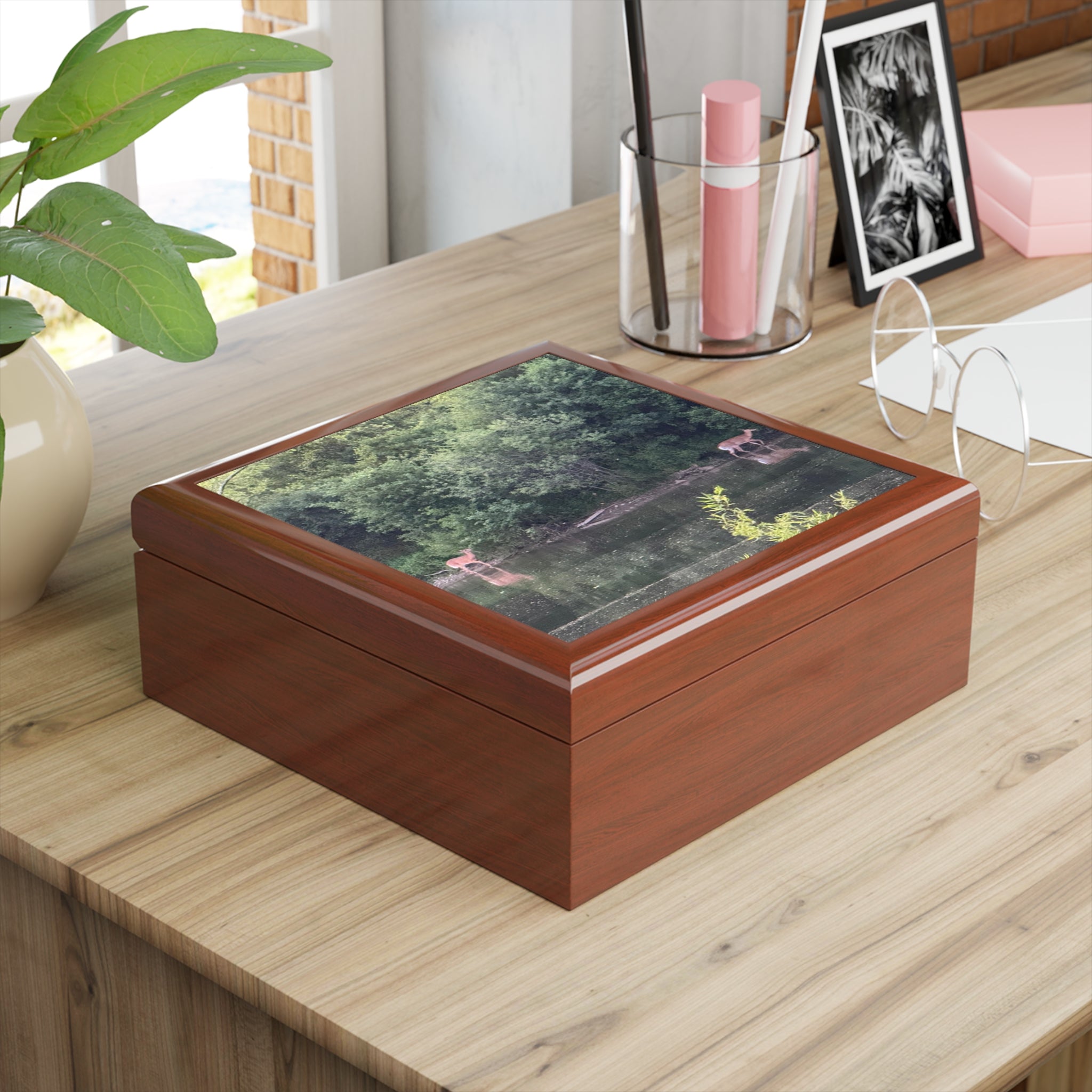 Woodland Deer Jewelry Box — Scenic Lake Reflection Keepsake Box