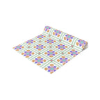 Floral Tile Table Runner — Retro Pastel Pattern Cotton-Poly Blend