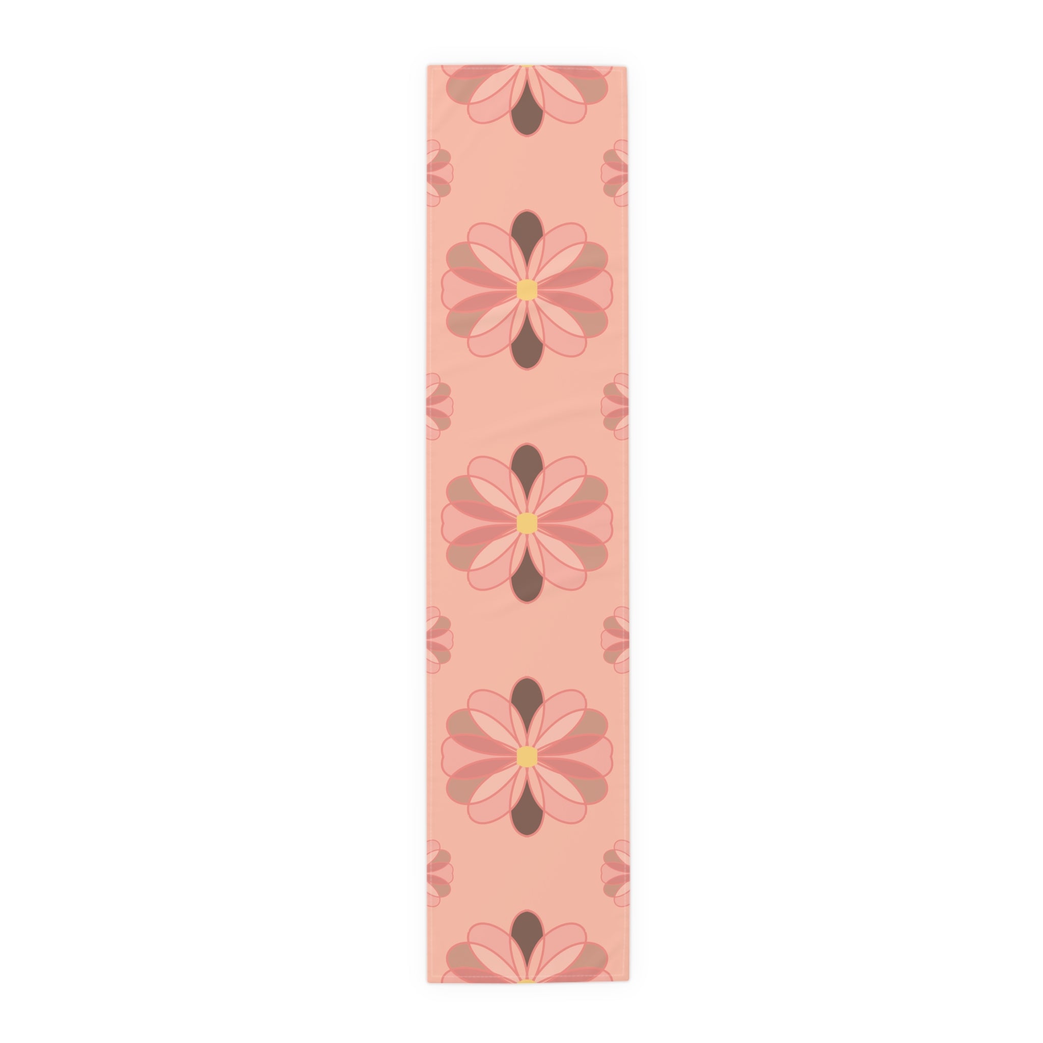 Pink Floral Table Runner — Retro Flower Pattern Cotton-Poly Table Runner