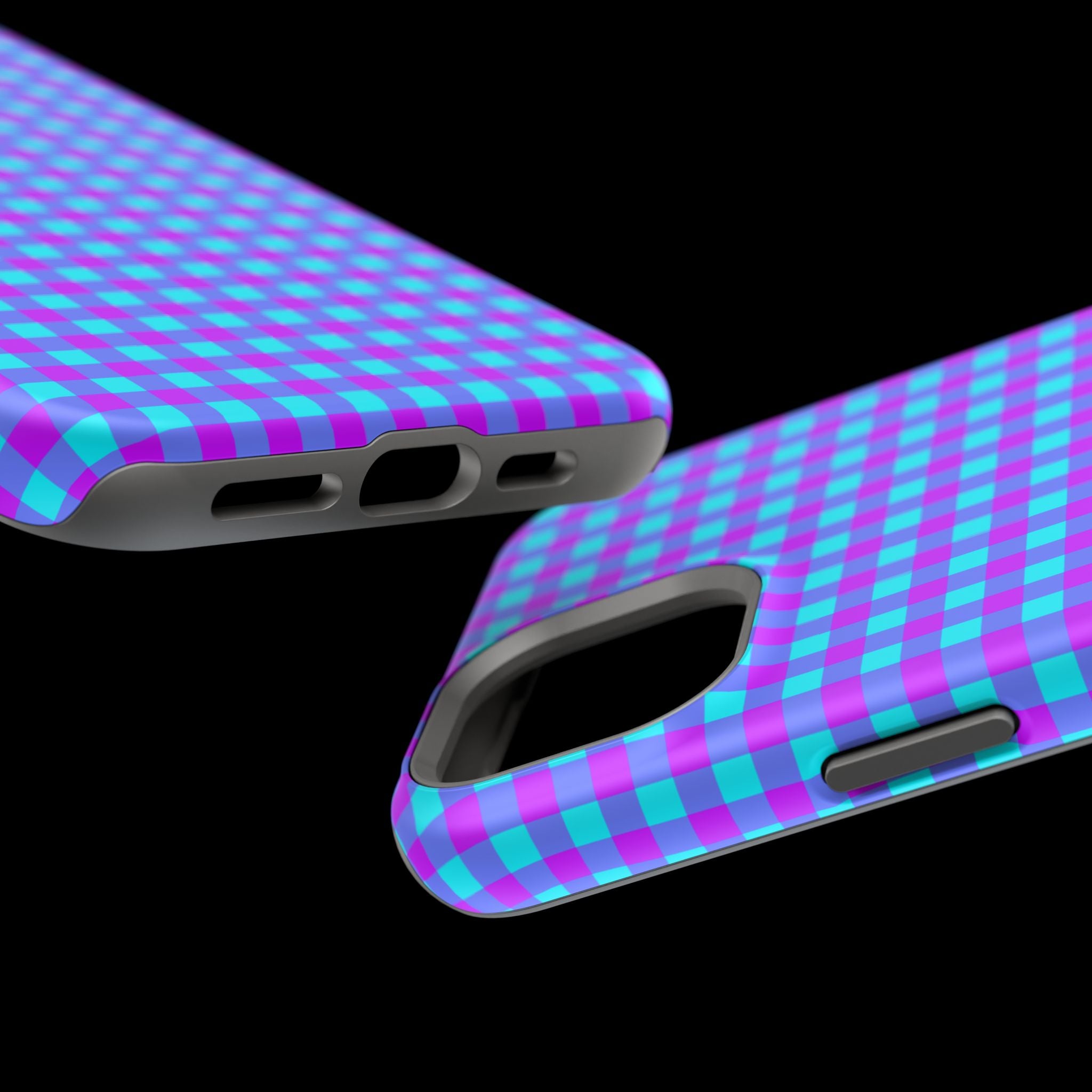 Phone Case — Blue & Purple Gingham Magnetic Impact-Resistant Case
