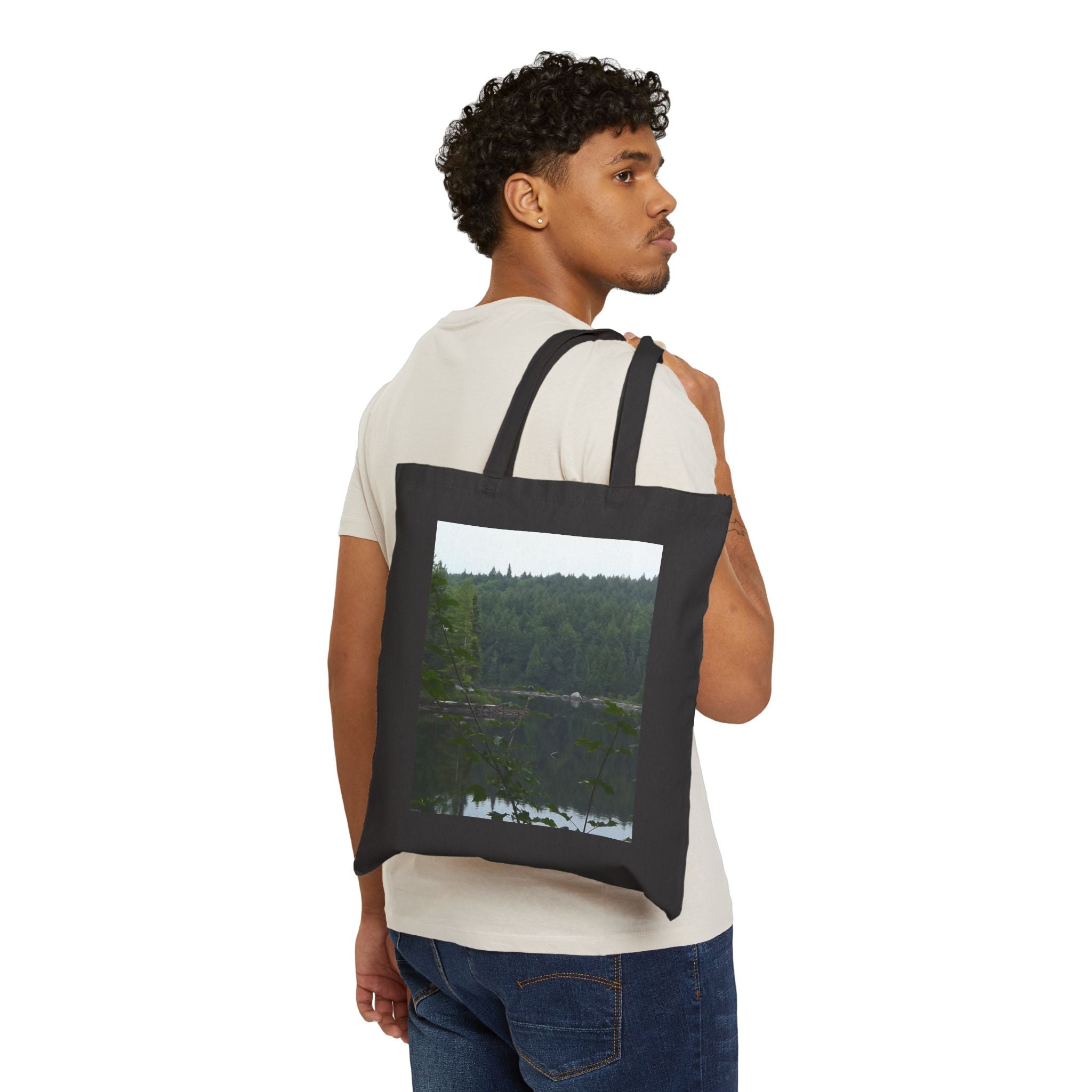 Canvas Tote Bag — Nature Photo Prints (Forest Lake & Brown Butterfly)