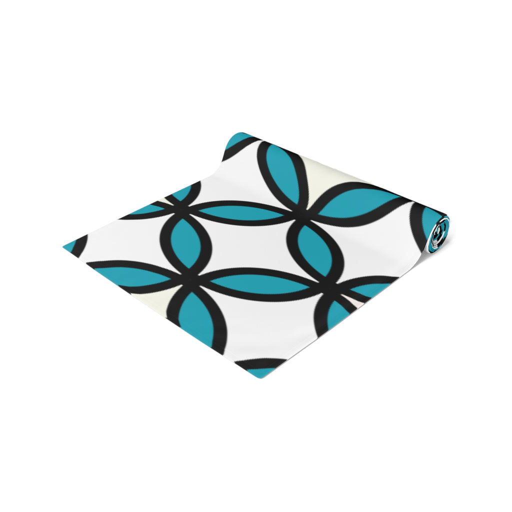 Geometric Blue Trellis Table Runner — Modern Mid-Century Dining Accent